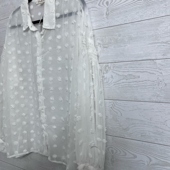 Vine & Love Women’s White Shear Long Sleeve Button Down Blouse. Size L - Picture 3 of 9